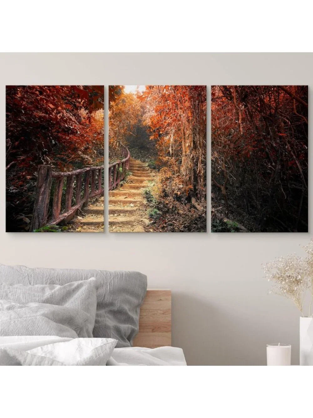 Autumn Forest Canvas Wall Art Set - Rustic Nature Photography, 3 Panels, 24